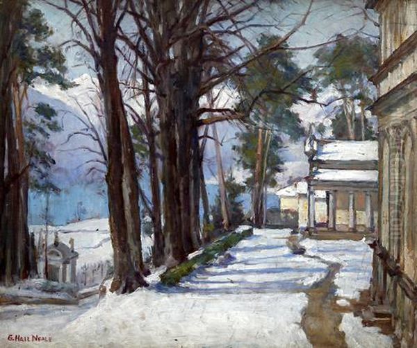 Trees And Buildings In Snow Oil Painting by George Hall Neale