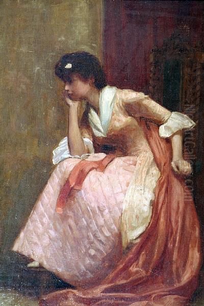 Study Of A Lady Deep In Thought In Aninterior Oil Painting by George Hall Neale