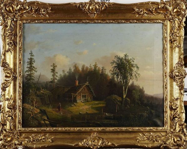 Landskap Med Hus Och Figur Oil Painting by Carl Peter Hallberg