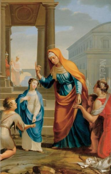 L'aumone Faite Par La Vierge Encore Enfant [daniel Halle ; The Virgin Of Charity As A Child ; Signed Lower Centre D. Halle. In. & T. ; Oil On Canvas] Oil Painting by Daniel Halle