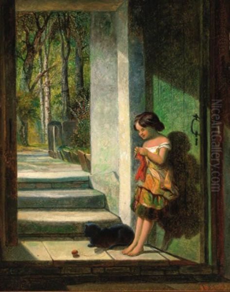 At The Cottage Door Oil Painting by Samuel Baruch Ludwig Halle