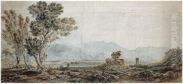 Landscape Near Thermophylae Oil Painting by Christoph Haller Von Hallerstein