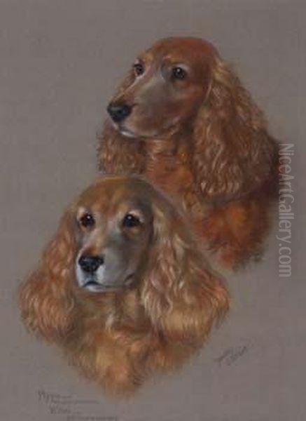 Portrait Of Two Spaniels - Pippa And Witsie Oil Painting by Dorothy S. Hallett