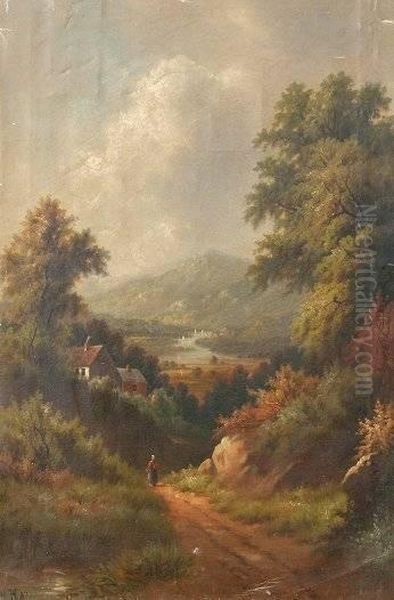 Valley Landscape Oil Painting by Hendricks A. Hallett