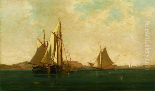 Boston Harbor Oil Painting by Hendricks A. Hallett