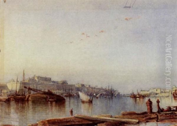 Valletta Harbour Oil Painting by Edmund Gilling, Hallewell Col.