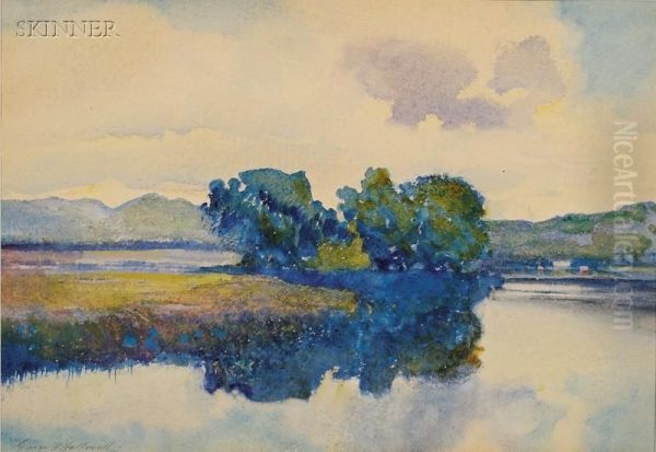 Stand Of Trees By A Riverbend Oil Painting by George Hawley Hallowell