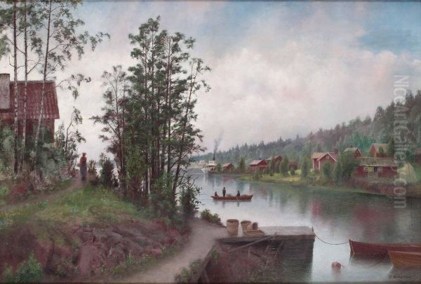 Skargardsbaten Anlander Oil Painting by Carl Hallstrom