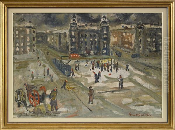 Vintermotiv Fran Norra Bantorget - Stockholm Oil Painting by Eric Hallstrom