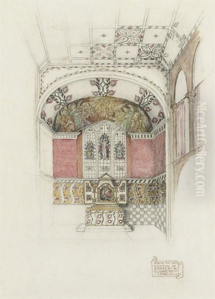 Sketch For Decoration Of Chancel In A Country Church And Sketch Showing Effect Of Nave Decoration, Chelford, Cheshire Oil Painting by Reginald Hallward