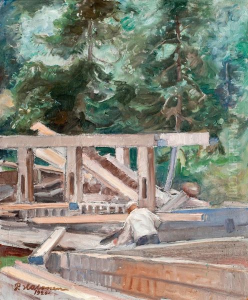 Under Construction Oil Painting by Pekka Halonen