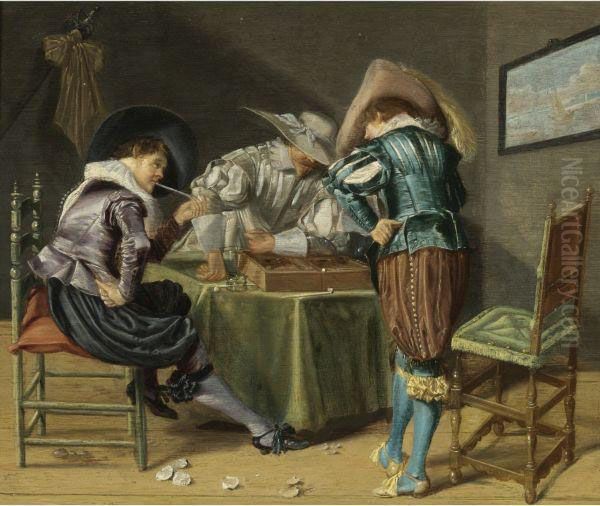 Tric-trac Players In An Interior Oil Painting by Dirck Hals