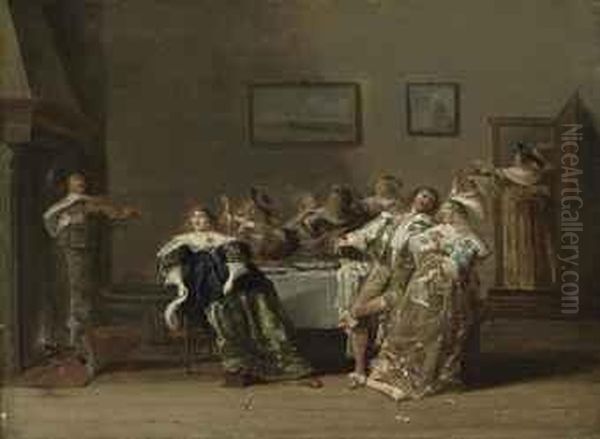 Elegant Company Merrymaking In An Interior Oil Painting by Dirck Hals