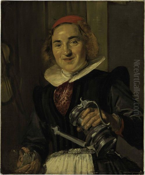 Young Woman Holding A Glass And A Flagon Oil Painting by Frans Hals