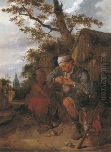 Peasants Seated Outside A Farmhouse Oil Painting by Harmen Fransz. Hals