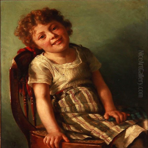 Portrait Of A Girl Sitting On A Chair Oil Painting by Julie Caroline Hamann