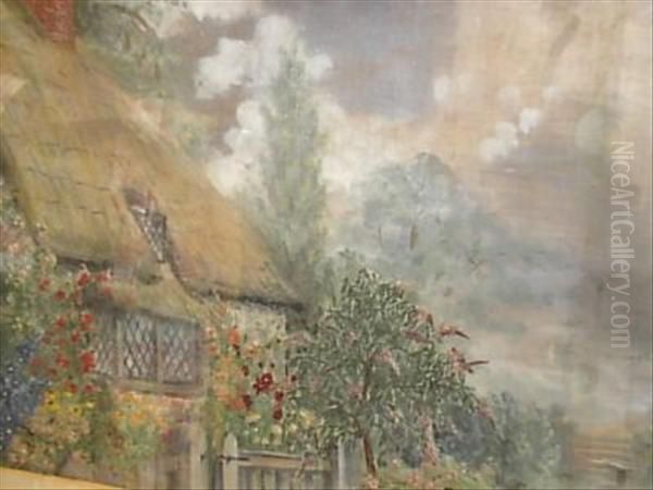 Cottage Scene With Flowers Oil Painting by Mabel Hamar