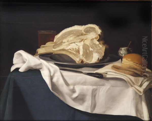 Still Life With Meat And Bread Oil Painting by Johann Michael Hambach