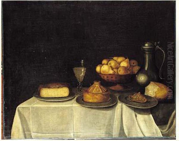 Nature Morte A La Coupe De Poires Et Plats D'etain Oil Painting by Johann Michael Hambach