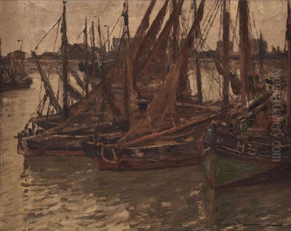 Segelboote Im Hafen Oil Painting by Wilhelm Hambutchen