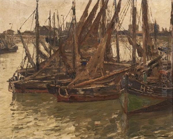 Segelboote Imhafen Oil Painting by Wilhelm Hambutchen