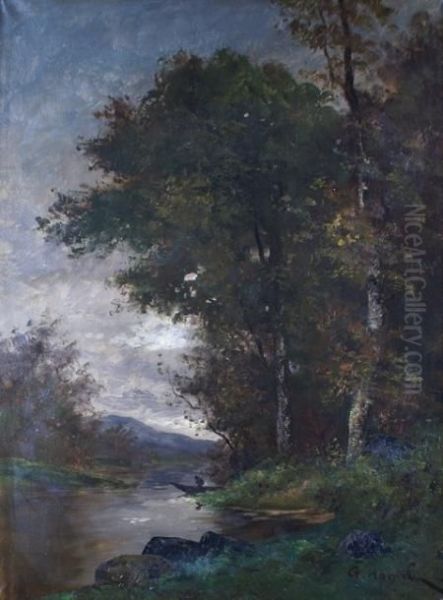 Pecheur Au Bord De La Riviere Oil Painting by G. Hamel