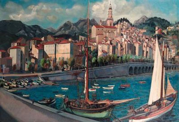 The Harbour Of Menton Oil Painting by Jack Hamel