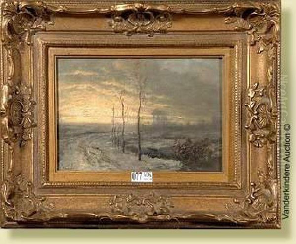 Paysage Enneige Au Crepuscule Oil Painting by Willem Hamel