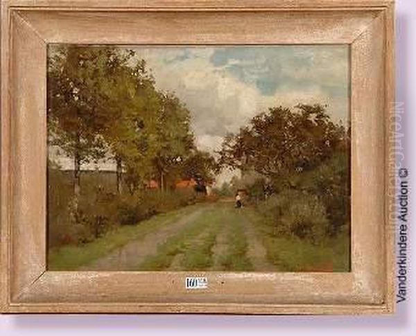 Chemin De Campagne Anime Oil Painting by Adolphe Jean Hamesse