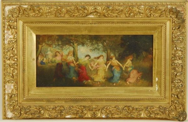 Classical Garden Scene Oil Painting by Edgar Scudder Hamilton