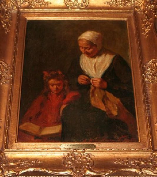 Grandmother With Granddaughter Oil Painting by Edgar Scudder Hamilton