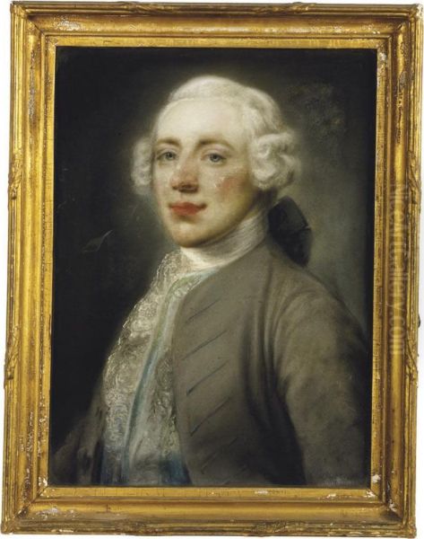 Self-portrait If The Artist, Bust-length, In A Grey Jacket With Awhite Lace Jabot Oil Painting by Gustavus Hamilton