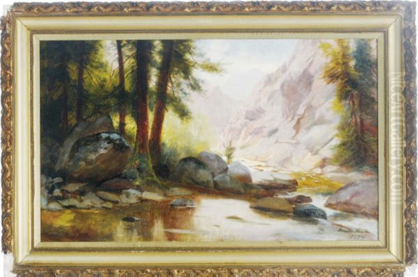 A Brook Running Through A Mountain Pass Oil Painting by Hamilton Hamilton