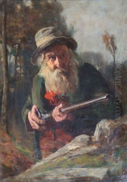 Old Farmer With Shotgun Oil Painting by J. Hamilton