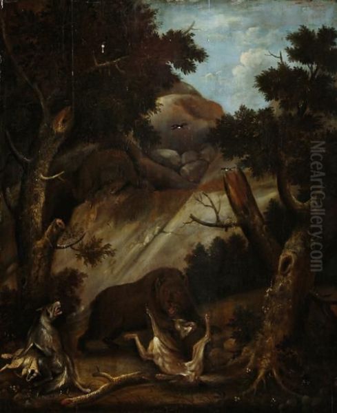 Bear Attack Oil Painting by James Hamilton