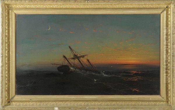 Ship In Distress Under A Luminous Sky Oil Painting by James Hamilton