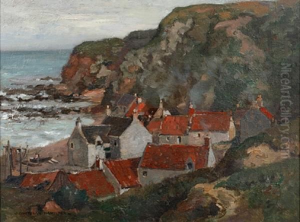 Coastal Fishing Village, Believed To Be Ross,near Kirkcudbright Oil Painting by James Whitelaw Hamilton