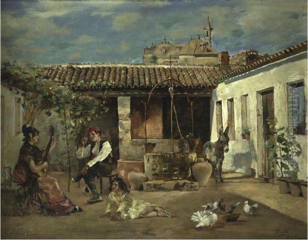 A Patio In Seville Oil Painting by John Mclure Hamilton