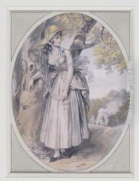 Portrait Of A Lady, Full Length Standing By A Tree Oil Painting by William Hamilton