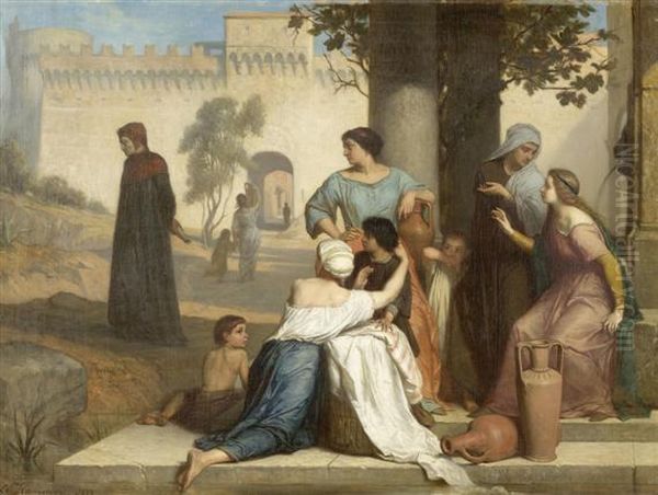 Historical Scene From The Life Of Dante Oil Painting by Edouard J. Conrad Hamman