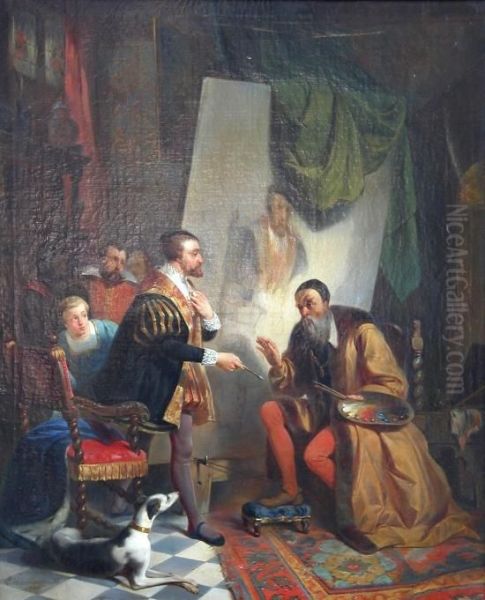 Schilder In Zijn Atelier - Peintre Dans Son Atelier. Oil Painting by Edouard J. Conrad Hamman