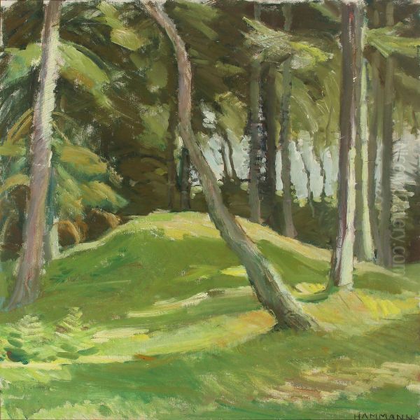 Landscape With Tall Green Trees Oil Painting by Marius Hammann