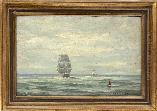 Harbor Scene Oil Painting by Carl August Heliodor Hammarstrom