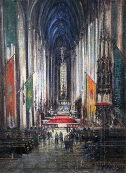 Interior Of Munich Cathedral Oil Painting by Otto Hammel