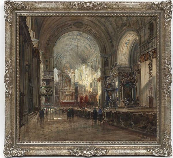 Interieur Der Munchner Michaelskirche Oil Painting by Otto Hammel