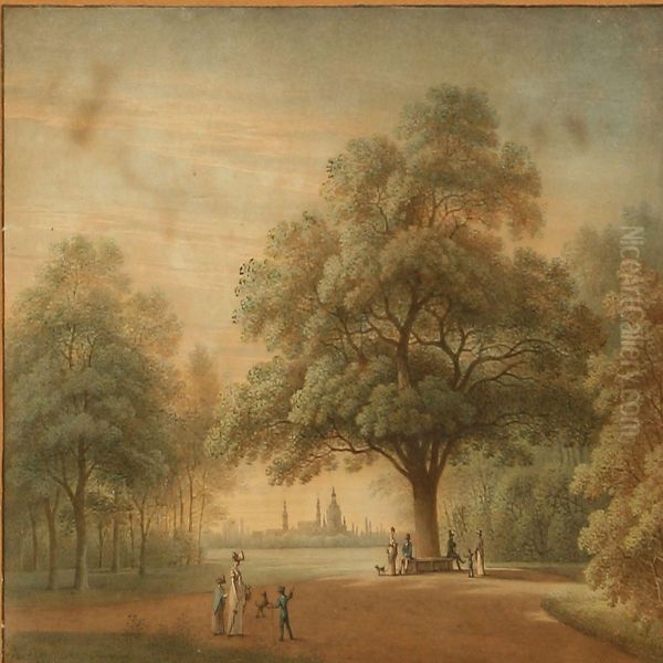 View Of A Park In Dresden, Germany Oil Painting by Christian Gottlob Hammer