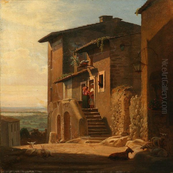 Street Life In Ariccia, Italy Oil Painting by Hans Jorgen Hammer