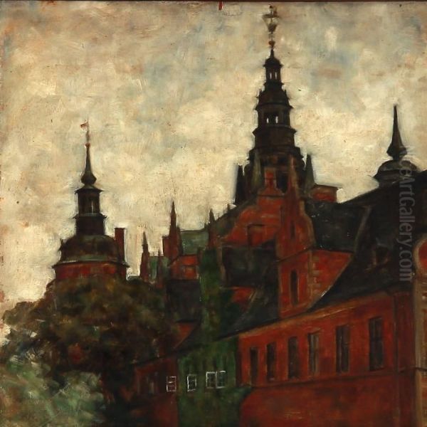 View Of Frederiksborg Castle, Denmark Oil Painting by Svend Hammershoi