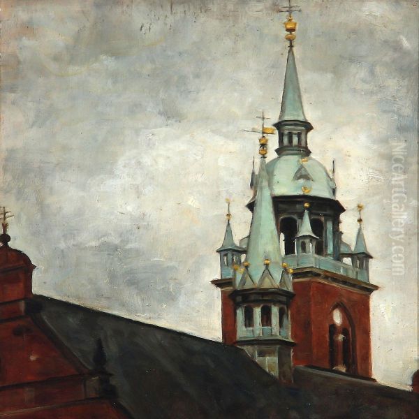 The Helligand Church Tower In Copenhagen Oil Painting by Svend Hammershoi