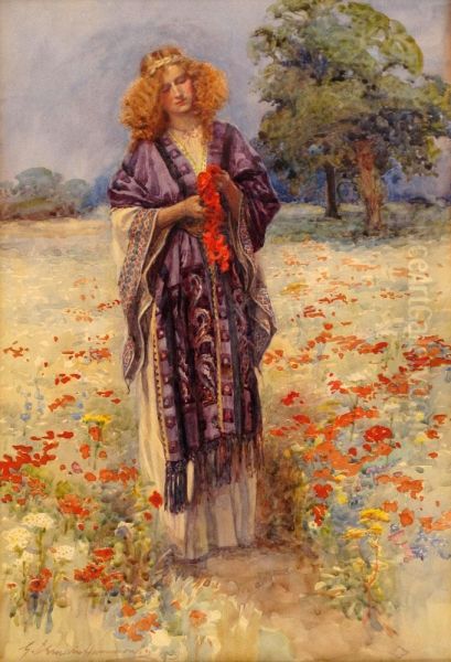 Young Girl In The Field Oil Painting by Gertrude E. Demain Hammond